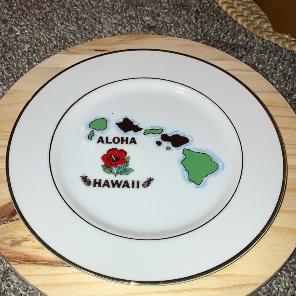 Hawaii Souvenir Plate - White with Green and Red Design